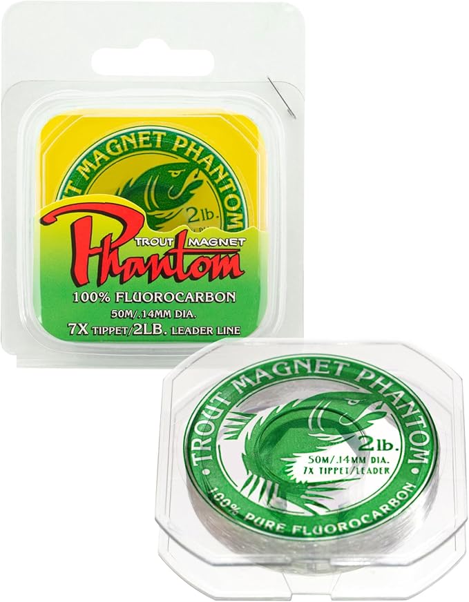 Trout Magnet Phantom Fluorocarbon Leader – Ultra-Invisible, 100% Fluorocarbon Clear Leader Line (Tippet) for Trout & Clear Water Fishing - 50 Meter Spool