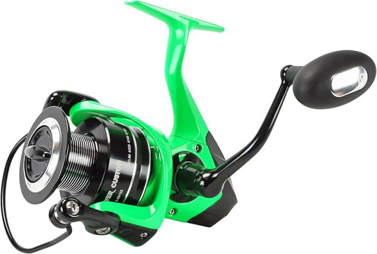 Okuma Cat Slayer Custom Spinning Reel – 6000 Size Catfish Reel with DFD Dual Force Drag, Flite Drive System, UV Reactive Body, Neon Green, CSC-6000NG