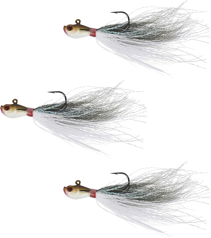 Bucktail Jigs 3 Pack – Hand-Tied Bucktail Hair Fishing Lures | Unique Gliding Head | Saltwater & Freshwater | Striper, Bass, Flounder, Walleye, Fluke | Multiple Weights Available