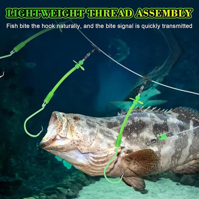 Pre-Rigged Deep Drop Saltwater Rigs – Glow Tubes, Hooks, Beads & Spinner Blade – 6/0 8/0 Circle Hooks for Snapper/Grouper/Tilefish (3/6 Hooks)