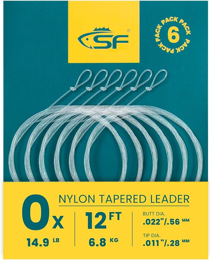 SF Pre-Tied Loop Fly Fishing Tapered Leader Nylon Clear Trout Freshwater Saltwater Bonefish Permit Bass Salmon Steelhead 7.5FT 9FT 10FT 12FT 15FT 0X 1X 2X 3X 4X 5X 6X 7X