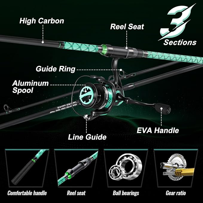 SOUGAYILANG Surf Fishing Rod and Reel Combo, Heavy 3-Piece Travel Spinning Rod with Reel for Red Drum, Striped Bass, Beach & Saltwater Fishing(9'/10'/11'/12')