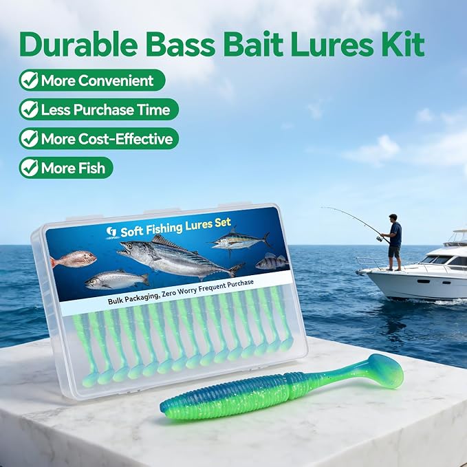 Clearance Bionics-Designed Durable Soft Plastic Fishing Lures Kit with Bonus Accessories, 3/4/5/6 Inch, 9-Type Lifelike Swimbaits in One Gear Set Included Tackle Box for Bass