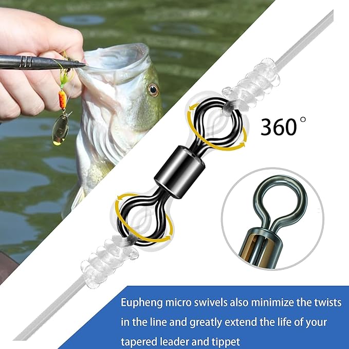 Eupheng Quick Change Fly Fishing Snaps Stainless Steel, Fishing swivels, Fast Easy & Secure, Hook Snaps for Flies, Jigs, Lures, Great Value Pack