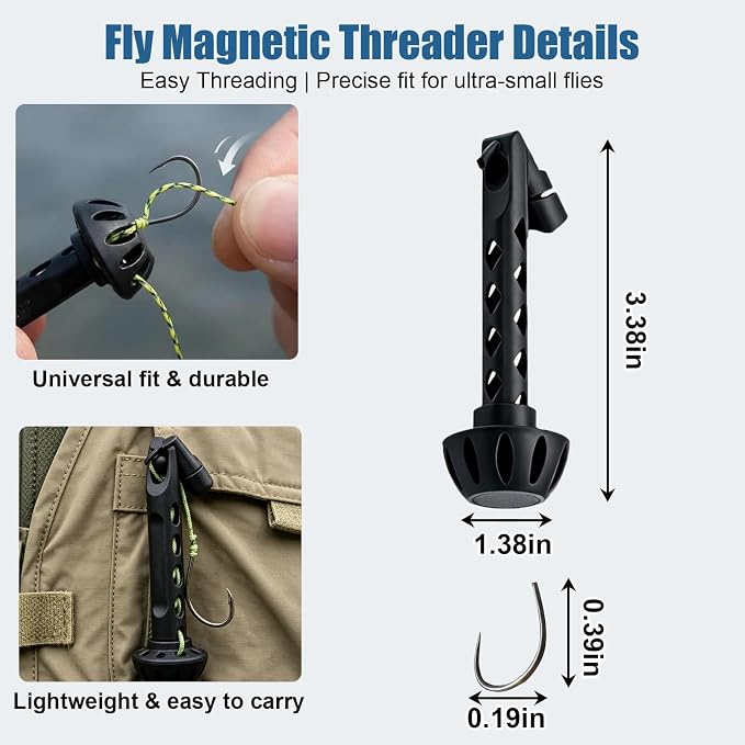 Fly Fishing Magnetic Fly Threader, Fishing Accessory to Easy Rig Small Flies Fly Tying Tool, Universal Tippet Threader Knot Helper, Fits Most Hooks Tippets & Fly Styles