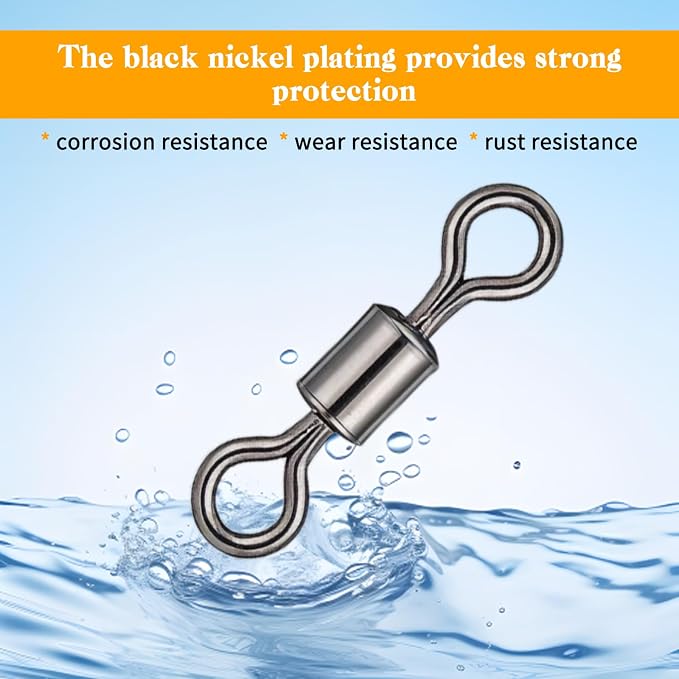 100 PCS Micro Swivels for Fly Fishing, Fishing Swivels #14 Copper Small Rolling Barrel Swivel High Strength Barrel Swivel Hook Line Connector Fly Fish Tackle Swivelwith Black Coating