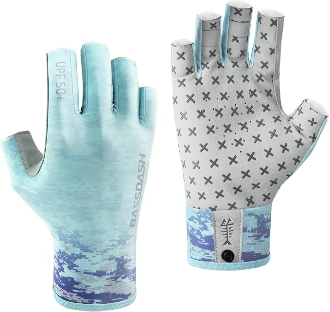 BASSDASH 3/4 Finger UPF 50+ Sun Gloves Breathable Anti-Slip Silicone Palm for Men Women Fishing Fingerless Cycling Running
