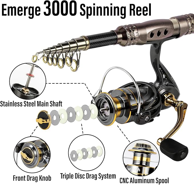 Dr.Fish Fishing Rod and Reel Combos 125-Pieces Telescopic Spinning Pole Reel Gear Equipment Set with Tackle Bag for Adult Collapsible Travel Complete Fishing Set Men Starter Freshwater Saltwater