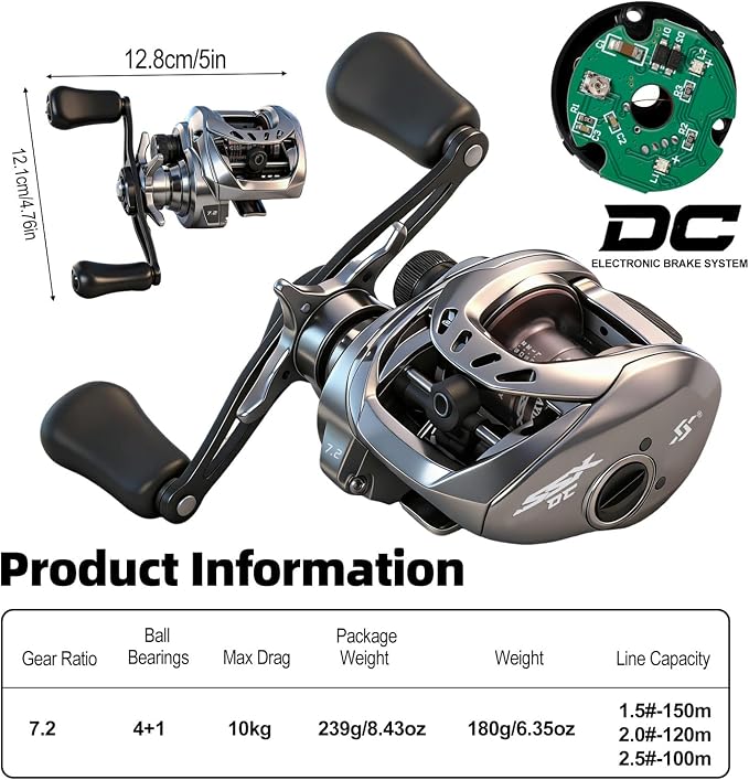 Sougayilang Baitcasting Reel with Digital Anti-Backlash Control - Smart Computer Braking System, 7.2:1 Gear Ratio, 18.5LB Max Drag-Easy Casting Baitcaster for Beginners & Bass Anglers