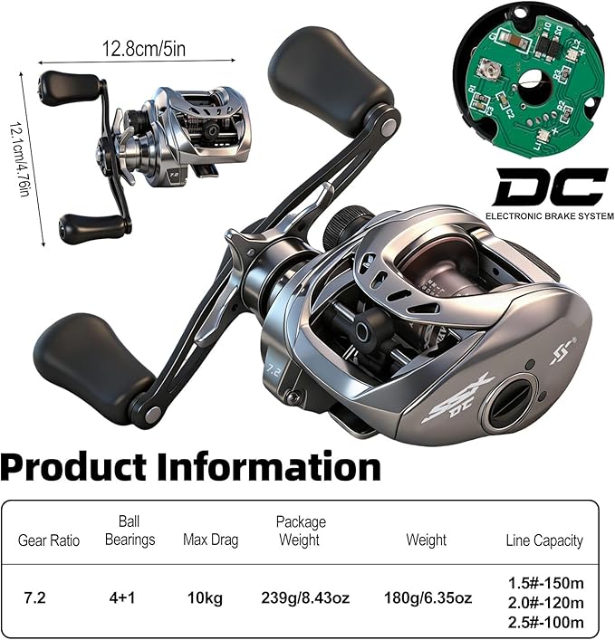 Sougayilang Baitcasting Reel with Digital Anti-Backlash Control - Smart Computer Braking System, 7.2:1 Gear Ratio, 18.5LB Max Drag-Easy Casting Baitcaster for Beginners & Bass Anglers