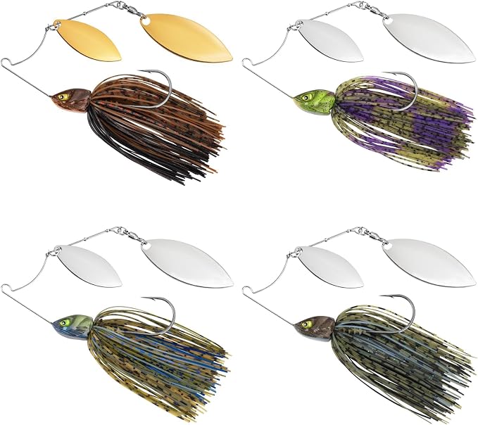 MadBite by KastKing Spinnerbait Fishing Lures, Bass Trout Salmon Walleye Stainless Steel Spinner Baits Kit, Saltwater Freshwater, 4 pcs