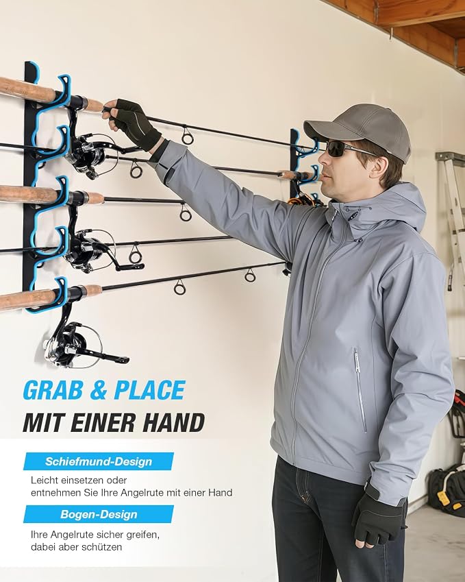 Ghosthorn Fishing Rod Holders for Garage Fishing Pole Holders Ceiling or Wall Mounted Fishing Rod Rack garage Storage Organizer Fishing Gear Equipment for Men Women (Blue, 1 Pack)