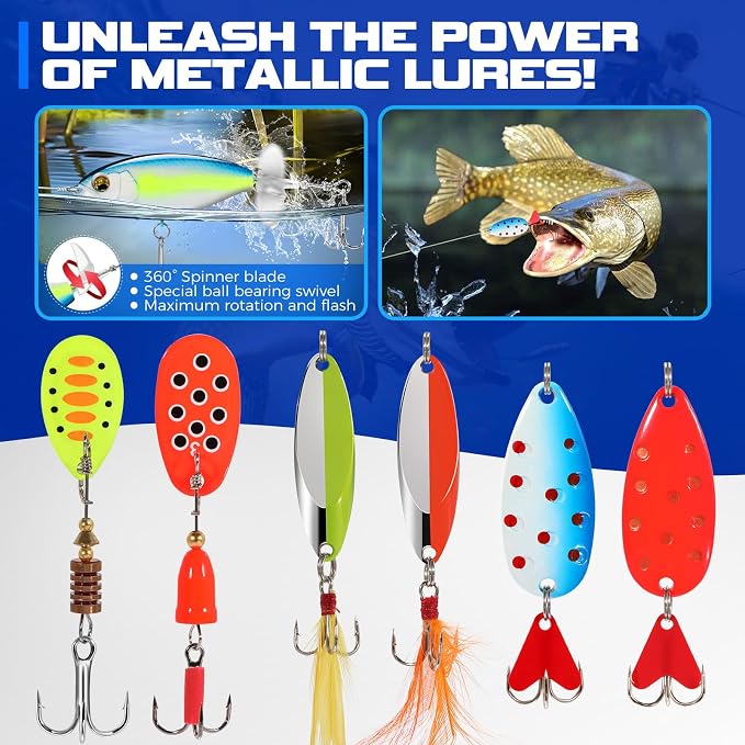 PLUSINNO Fishing Lures Fishing Tackle Box Fishing Gifts for Men, Bass, Trout Fishing Accessories Kit for Saltwater & Freshwater Fishing Gear Including Topwater Lures, Hooks, Spinnerbaits