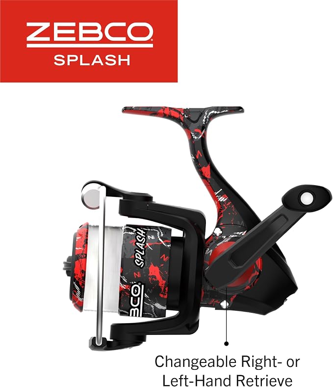 Zebco Splash Spinning Reel and Fishing Rod Combo, Fiberglass Rod, 2-Bearings, All Metal Gears, 5.2:1 Gear Ratio
