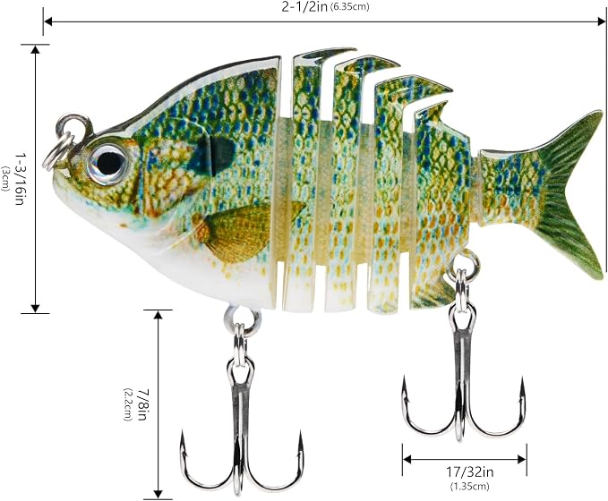 Bassdash SwimPanfish 0.34oz Hard Swimbaits Multi Jointed Topwater Trout Bass Fishing Crank Lure for Freshwater and Saltwater