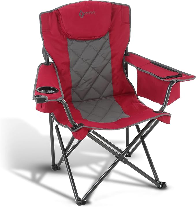 ARROWHEAD OUTDOOR Portable Deluxe Folding Camp Quad Chair w/Headrest, Glass & Cup Holders, Armest 6-can Cooler, Heavy Duty Carry Bag, 550 lbs Weight Capacity