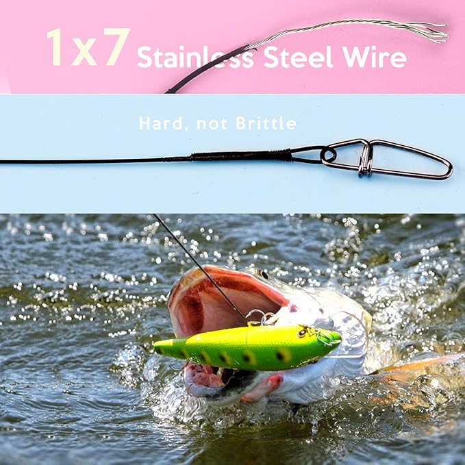 Fishing Leaders, Fish Line Stainless Steel Wire with Swivels Snap Connect Fishing Gear and Equipment Tackle Kit, for Lures Bait Rig Or Hooks, Fishing Gift