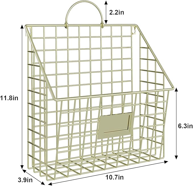 Wall File Organizer Mesh Hanging Wall Files Holder,Magazine Rack and Mail Basket with Hooks, Office Wall Organizer for Papers Folders Files Clipboard 4 Packs, Gold(Patent Pending)
