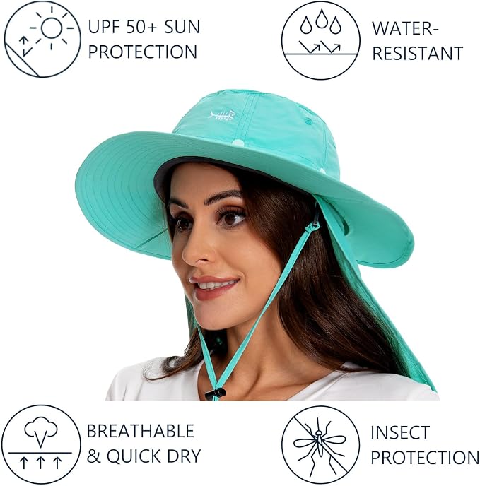 BASSDASH UPF 50+ Mosquito Sun Hat with Hidden Head Net and Neck Flap for Men Women Outdoor Fishing Hiking Camping