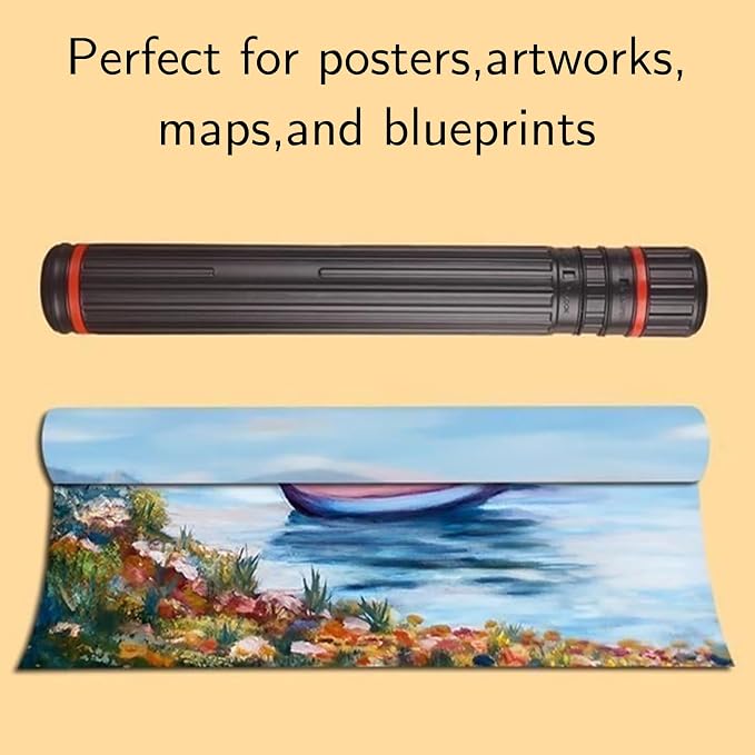 DEWEL 2Pcs Poster Tube Extends from 30" to 51", Waterproof Telescoping Plastic Art Tube for Poster Art Document Blueprint Fishing Rod, Light Resistant with Carrying Strap(Black XL Size)