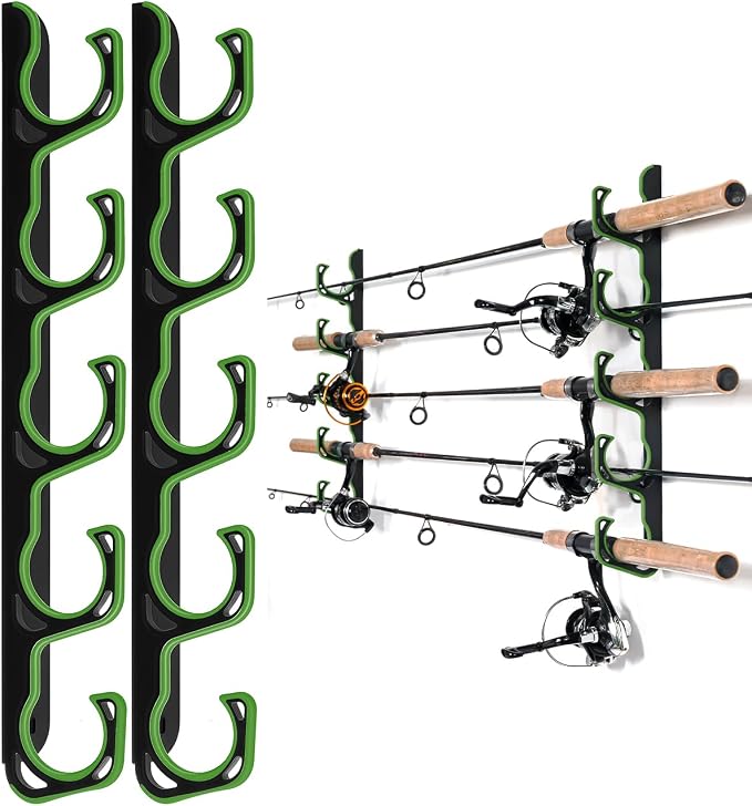 Ghosthorn Fishing Rod Holders for Garage Fishing Pole Holders Ceiling or Wall Mounted Fishing Rod Rack garage Storage Organizer Fishing Gear Equipment for Men Women (Green, 1 Pack)