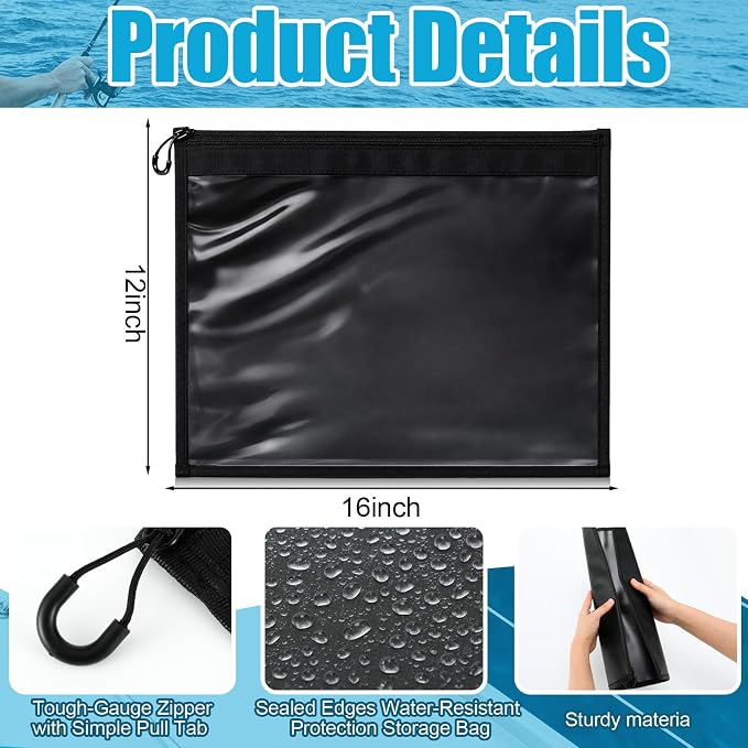 6 Pack Large Fishing Tackle Storage Bags, 12x16 Inch Clear Waterproof Bait Organizer with Heavy Duty Zipper for Soft Plastic Lures Hooks