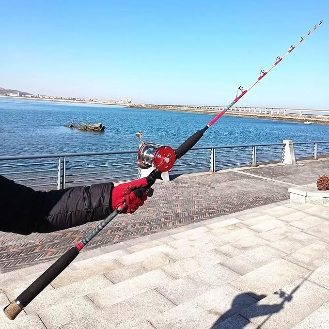 Saltwater Offshore Boat & Surf Casting Spinning Rod|2PCS|Heavy Power Fast-Medium|Action 3.5-10.6oz|Carbon Travel Surf Rod|Tuna, Grouper, Striper, Jigging|5.3'|EVA Handle