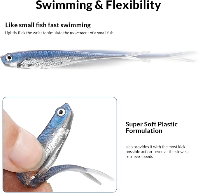 QualyQualy Soft Swimbait Fishing Lures 5PCS 6PCS Jerk Shad Minnow Drop Shot Lure Bass Bait Shad Lure Soft Jerkbait for Bass Trout Pike Walleye Crappie 2.95'' 3.93'' 4.72''