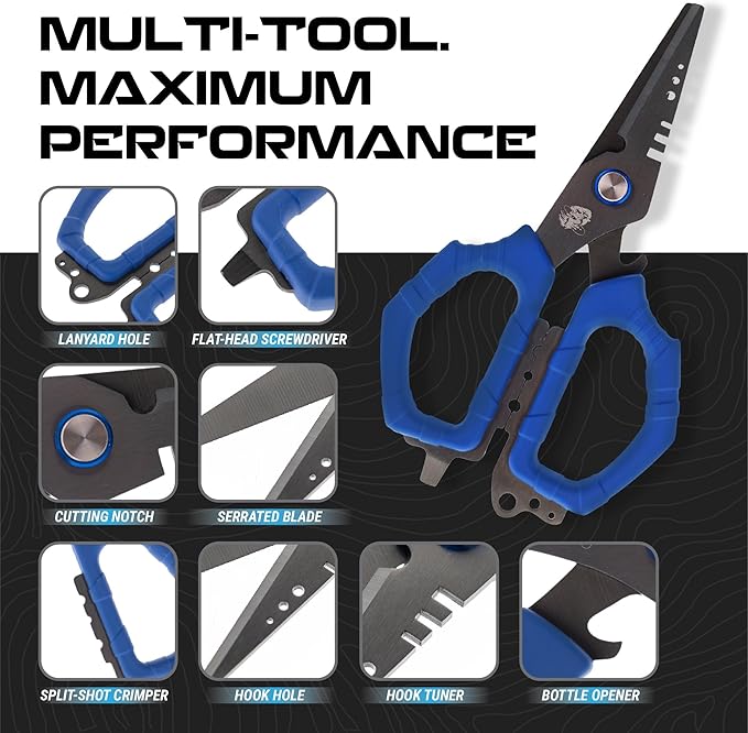 Reaction Tackle Fishing Line Scissors – 6.5” Heavy Duty Braid Shears with Serrated Stainless Steel Blades, Multi-Tool Fishing Scissors with Sheath, Braided Line Cutters, Mono, Fluoro & Wire