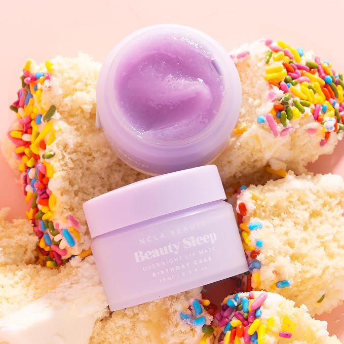 NCLA Beauty Sleep Lip Mask Plus Hair Claw Clip - Lip Mask for Women - Nourishes and Hydrates - Strong Grip Hair Clip - Birthday Cake - 0.5 oz