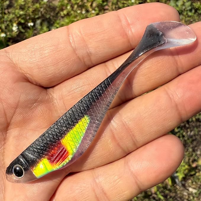 4pcs Handmade Soft Plastic Fishing Lures, Paddle Tail Swimbaits Soft Lures, Fishing Lures for Bass Trout Crappie Walleye Soft Plastic Bass Lure Baits Kits for Fishermen fishinglife