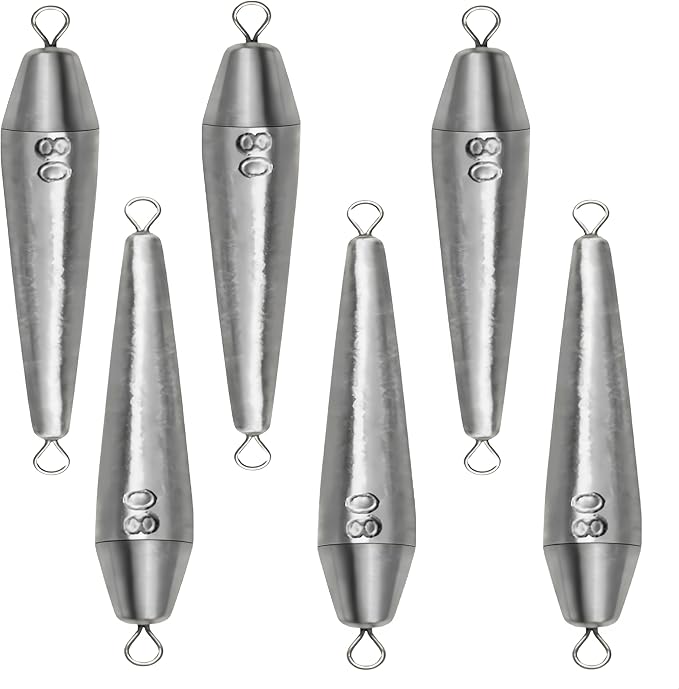10PCS Fishing Weights, Inline Trolling Bullet Sinkers Double Ring Torpedo Fishing Weights Lead Drop Shot Fishing Weight Sinkers - 20g-50g