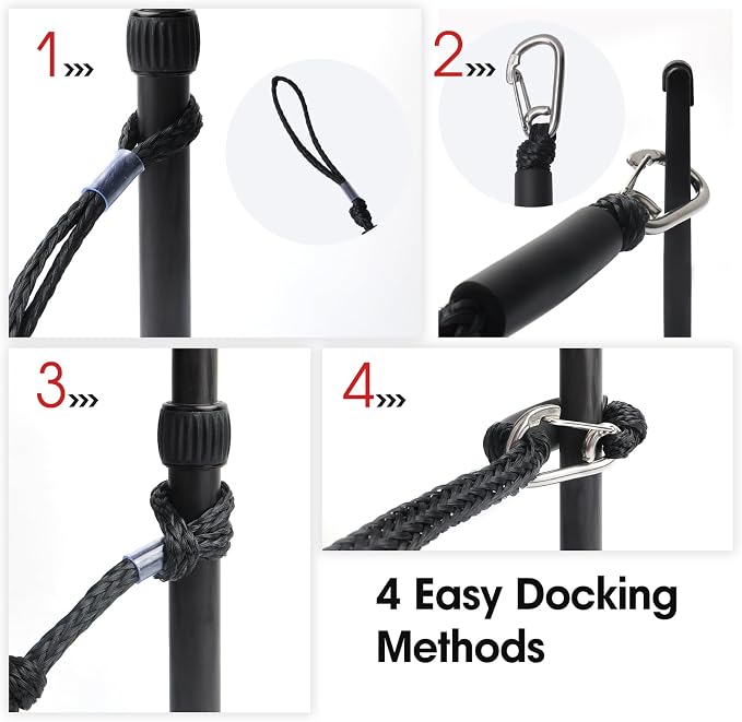 4 Feet Bungee Dock Line with Stainless Steel Clip & Foam Float 2pcs, Mooring Rope for Docking with Built-in Snubber, Ideal Boat Accessories for PWC, Jet Ski, SeaDoo, Kayak, Pontoon, Canoe