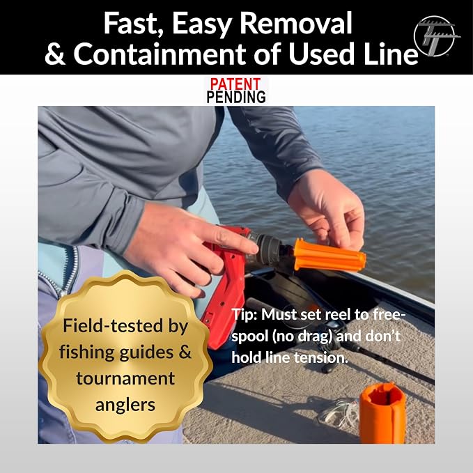 Fishing Line Trap | Line Stripper & Disposal Tool | Patent-Pending System to Save You Time and Protect Environment | Re-usable | Cup Holder Size for Boats, Kayaks & Bank Fishing | <=20lb Mono line