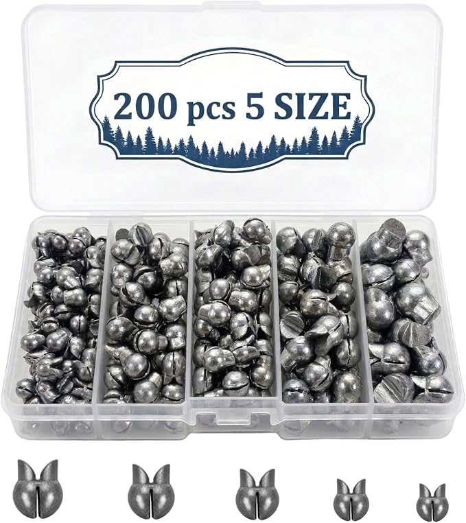 200/350 Pcs Premium Split Shot Fishing Weights Sinkers, Removable Leakproof Fly Fishing Split Shot for Freshwater & Saltwater， Bass Trout Circular Accessories - 5/6 Sizes