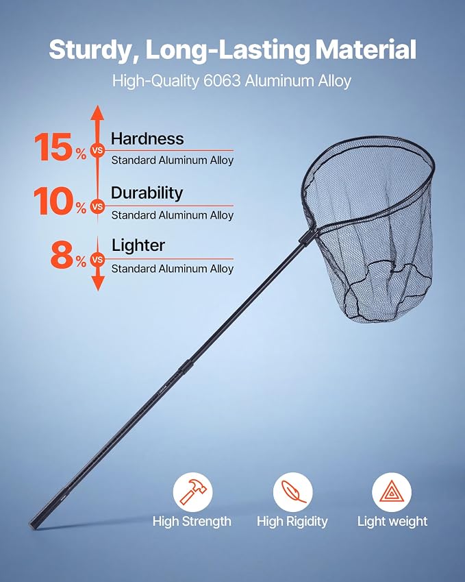 VEVOR Fishing Net, Landing Nets with Telescopic Handle Lightweight and Stronger Fish Gear, Durable and Fish-Friendly, for Kayak, Boat, Bank, Pond