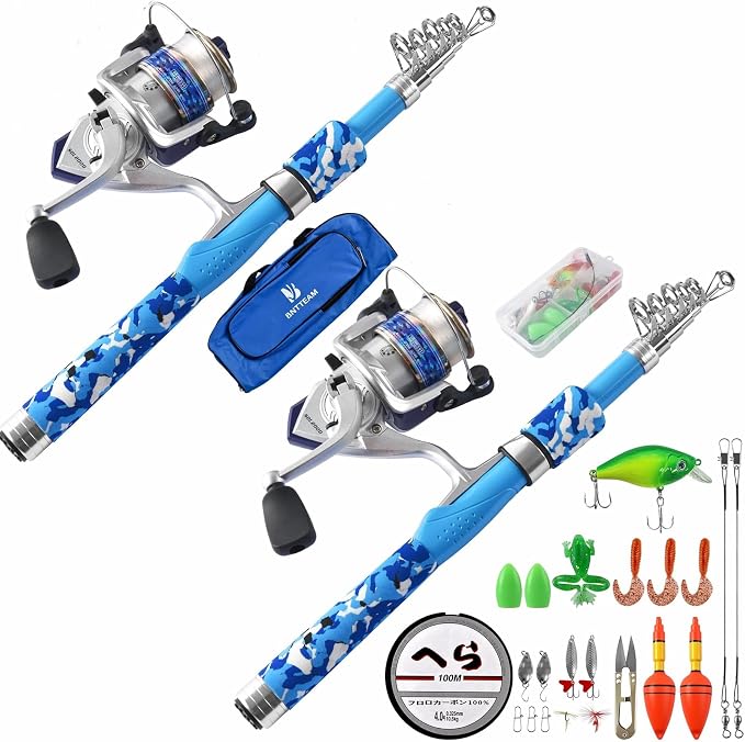 Portable Fishing Spinning Rod and Reel Combo Set with Telescopic Fishing Pole Fishing Carrier Bag Lures Line for Travel Saltwater Freshwater