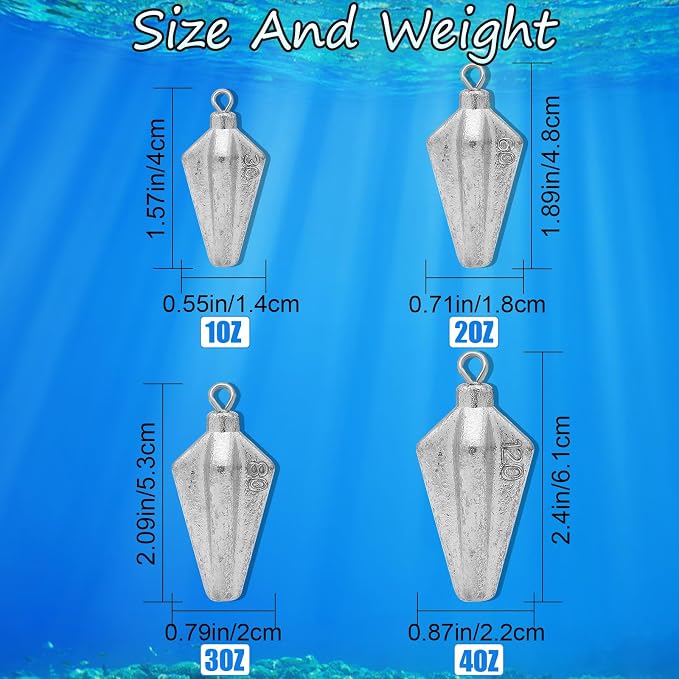 Fishing Pyramid Weights Sinkers Rhombus Quadrangle Lead Triangle Fishing Sinkers Surf Fishing Sinkers for Ocean Saltwater Fishing Casting Gear Tackle 1oz 2oz 3oz 4oz