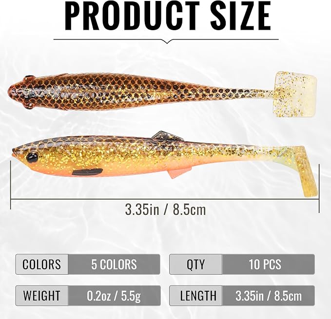 TRUSCEND Shadtale Easy Catch Soft Fishing Lures, Unique Vibration and Action for Various Rigs, Paddle Tail Swimbaits Trailer for Bass, Trout, Crappie, Walleye, Redfish, Saltwater & Freshwater Fishing