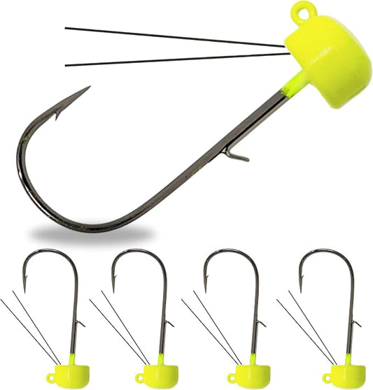 Reaction Tackle Tungsten Mushroom Head Jig Heads, Ned Rig Shroom Jigs for Finesse Bass Fishing, Stand Up Bait with Weedless and EWG Hook Options (5-Pack)