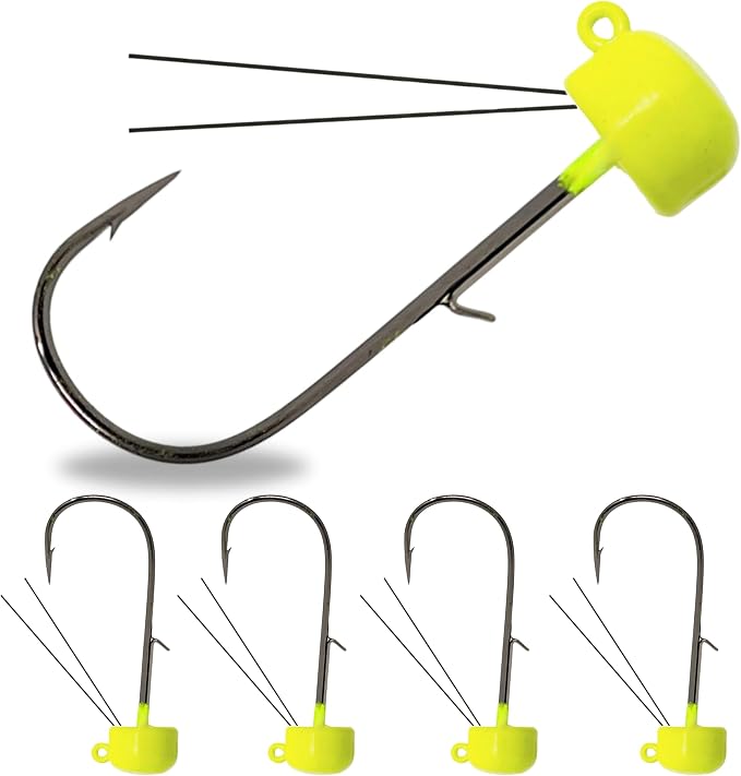 Reaction Tackle Tungsten Mushroom Head Jig Heads, Ned Rig Shroom Jigs for Finesse Bass Fishing, Stand Up Bait with Weedless and EWG Hook Options (5-Pack)
