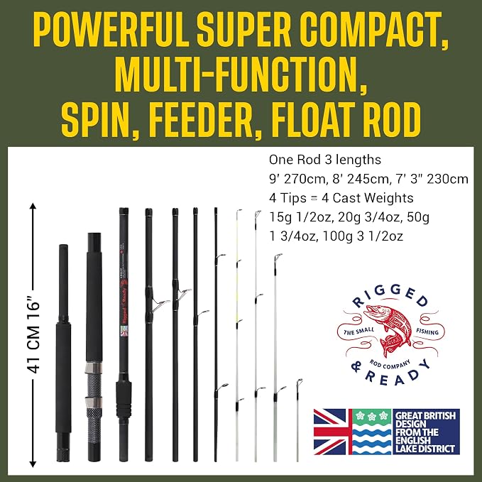 Rigged & Ready X Series™ Travel Fishing Rods. 6 Super Compact Combos and Rods, Multi-Functional, Spinning Poles. 5 to 25 Techniques from one Rod. Spin, Bass, Carp, Fly. Fresh & Saltwater Angling.