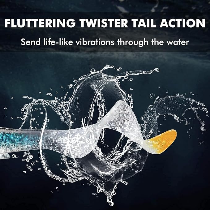 GOTOUR Pre-Rigged Soft Fishing Lures with Weedless Hook, Lifelike Paddle Tail Swimbaits for Bass Fishing, Freshwater & Saltwater Fishing Bait, Fishing Tackle for Bass, Pike, Trout, and Walleye