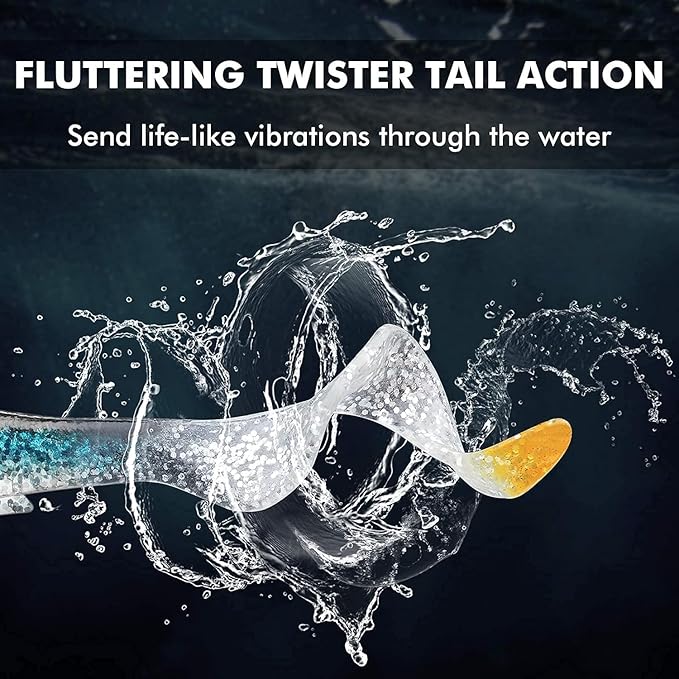 GOTOUR Pre-Rigged Soft Fishing Lures with Weedless Hook, Lifelike Paddle Tail Swimbaits for Bass Fishing, Freshwater & Saltwater Fishing Bait, Fishing Tackle for Bass, Pike, Trout, and Walleye