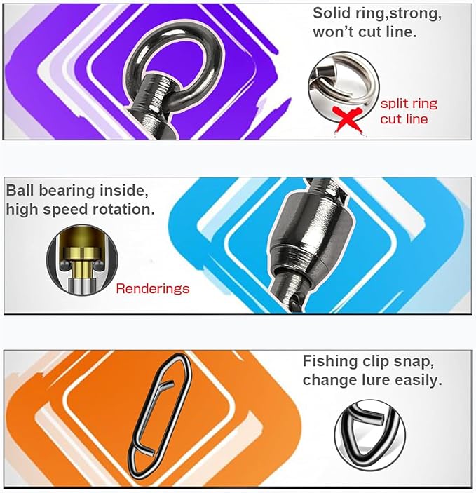 AMYSPORTS High Strength Snap Swivels Stainless Bearing Rolling Fishing Swivel Freshwater Snap Swivels Fishing Clip Steel Black Nickel