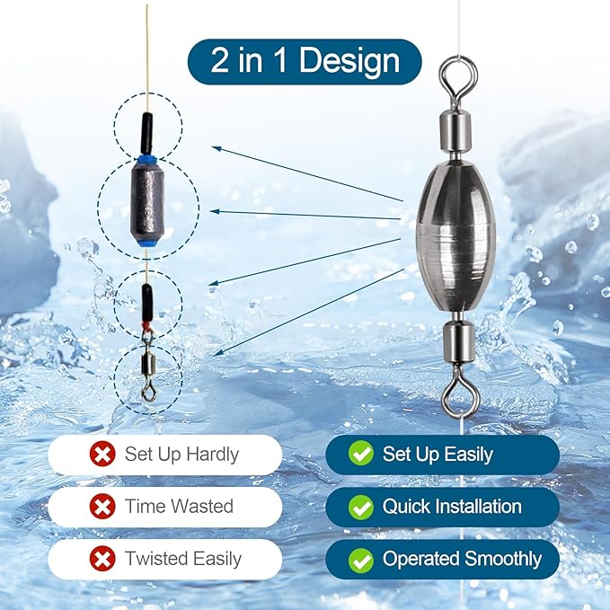 34Pcs Fishing Weights Swivel Brass Sinkers Fishing Weight, Bullet Sinker Weight Kit Tackle, Rolling Swivel Saltwater Freshwater Drop Shot Weights