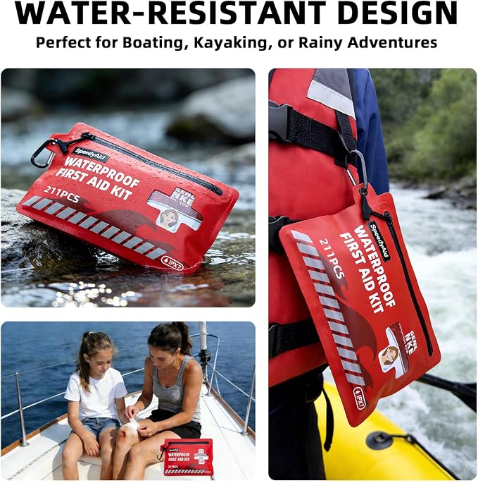 211 PCS Waterproof First Aid Kit, IPX7 Rated Dry Bag with Airtight Zipper, Portable Emergency Medical Supplies for Hiking, Boating, Swimming, Camping & Outdoor Activities