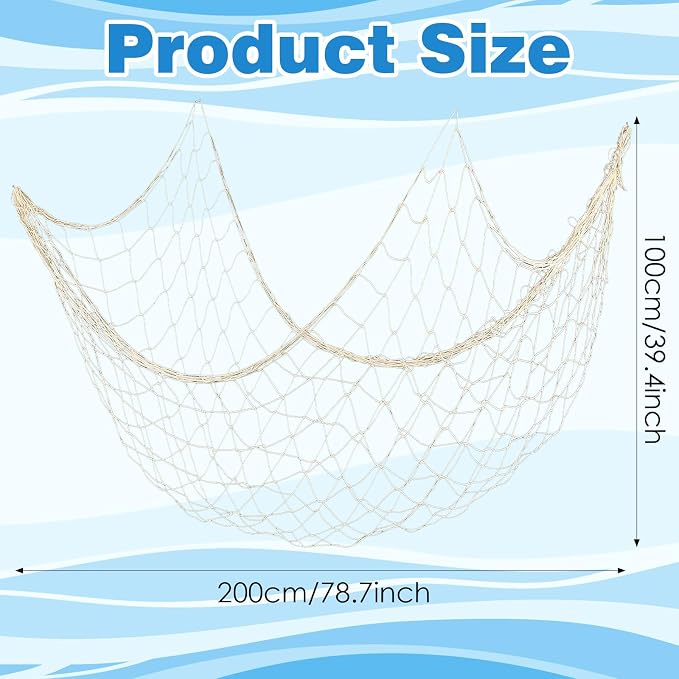 6Pcs fish net decorations Natural fishing net decor scallop beach Party Decoration Luau Tropical Nautical Beach Table Cover ocean Theme Decor for Party Home Bedroom Wall Hanging Nets