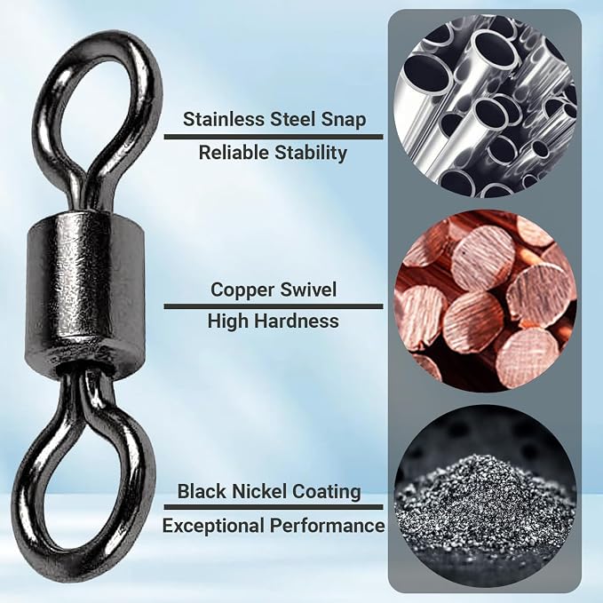AMSYPORTS High Strength Fishing Swivel Connector Saltwater Freshwater Barrel Swivels Rolling Heavy Duty Swivels Fishing Copper Black Nickel