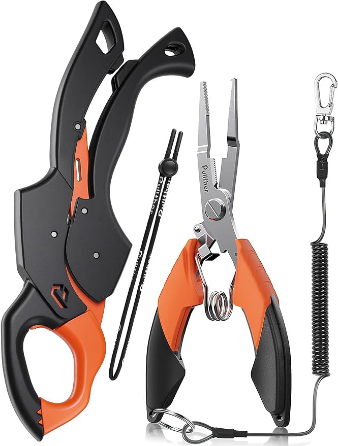 Fish Gripper 9.2",Muti-Function Line Cutter Fishing Pliers, Saltwater Fishing Tool Kit,Fishing Gear with Fishing Lanyard